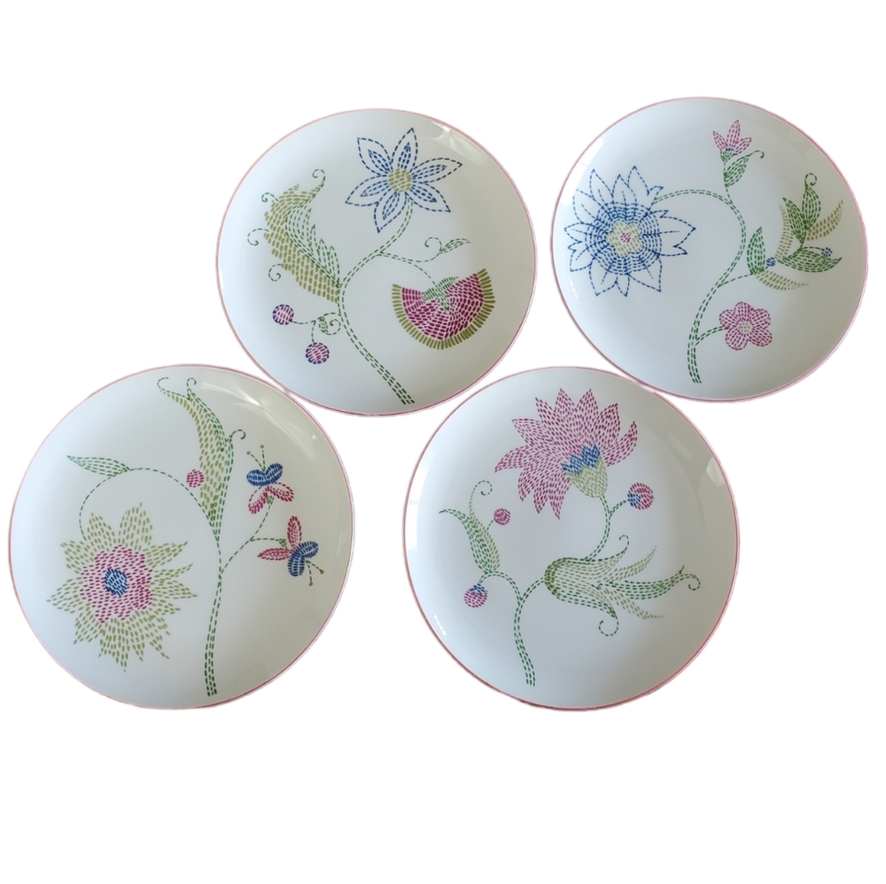 Taste  Setter Collection 7 1/2" Salad Plates Floral & Butterfly Embroidery (4)